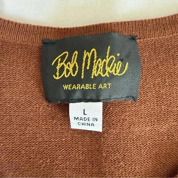 Bob Mackie Wearable Art Knit Cardigan Sweater Brown Sequins Button Long sleeve L - Picture 3 of 7